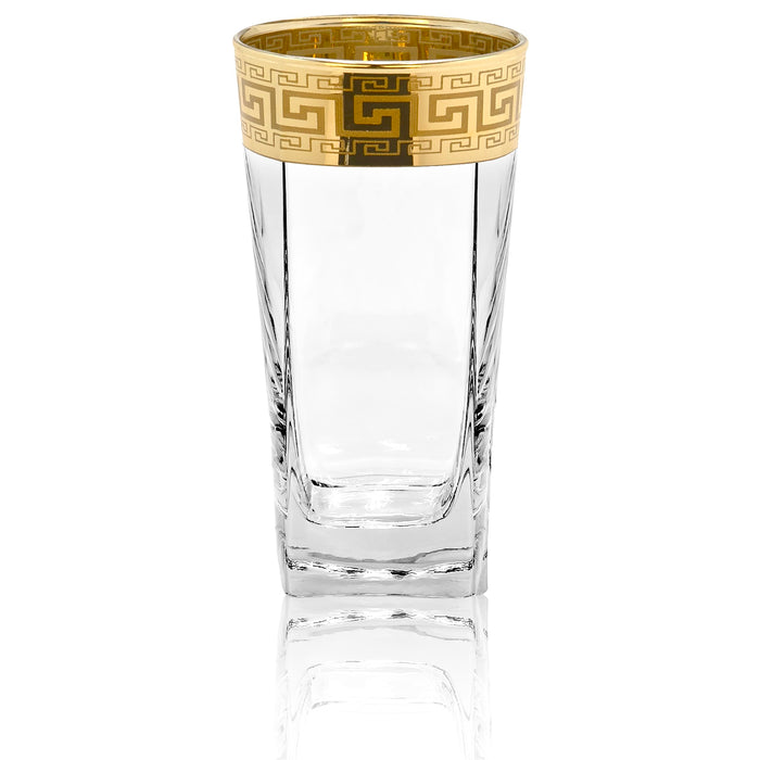 Red Co. Set of 6 Clear Decorated 10 Fl Oz Drinking Glasses with Golden Greek Key Trim – Highball