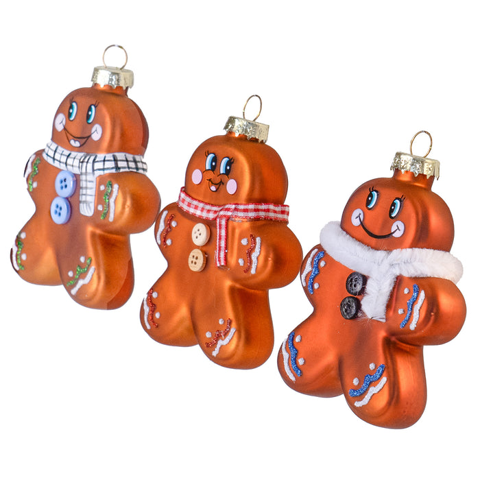 Red Co. Set of 6 Mini Decorative 4” Christmas Tree Glass Ornaments, Assorted Gingerbread Men