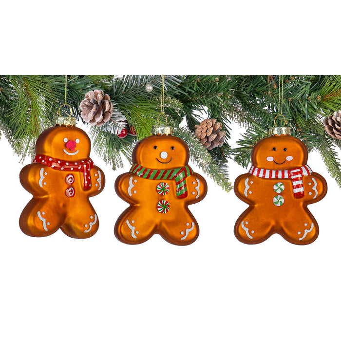 Red Co. Set of 6 Mini Decorative 4” Christmas Tree Glass Ornaments, Assorted Gingerbread Men