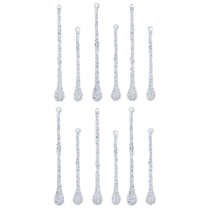 Red Co. Set of 12 Decorative 6” and 7.5” Clear Glass Icicle Drop Hanging Christmas Tree Ornaments