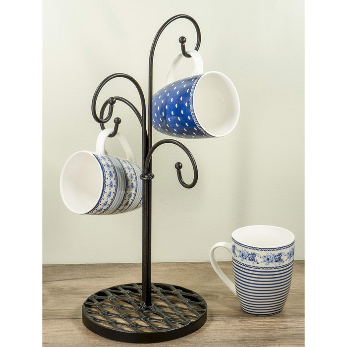 Red Co. Curved Tree 4 Arm Metal Kitchen Stand Cups and Mugs Holder in Black Finish - 16"