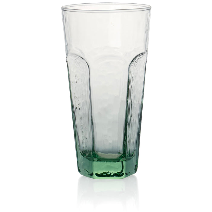 Red Co. Set of 4 Textured 17 Fl Oz B Recycled Glass Beverage Drinking Tumblers, Green-Tinted