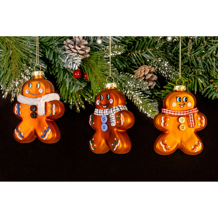 Red Co. Set of 6 Mini Decorative 4” Christmas Tree Glass Ornaments, Assorted Gingerbread Men