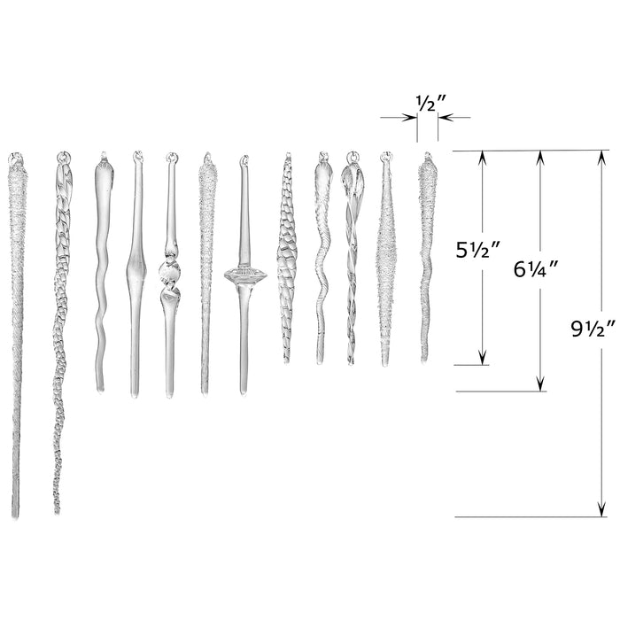 Red Co. Set of 12 Assorted 5” to 9” Decorative Clear Glass Twist Icicle Hanging Christmas Tree Ornaments