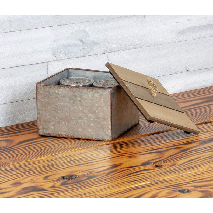 Red Co. 7" W x 7" D Rustic Galvanized Metal Square Storage Box with Wooden Lid - Country Style