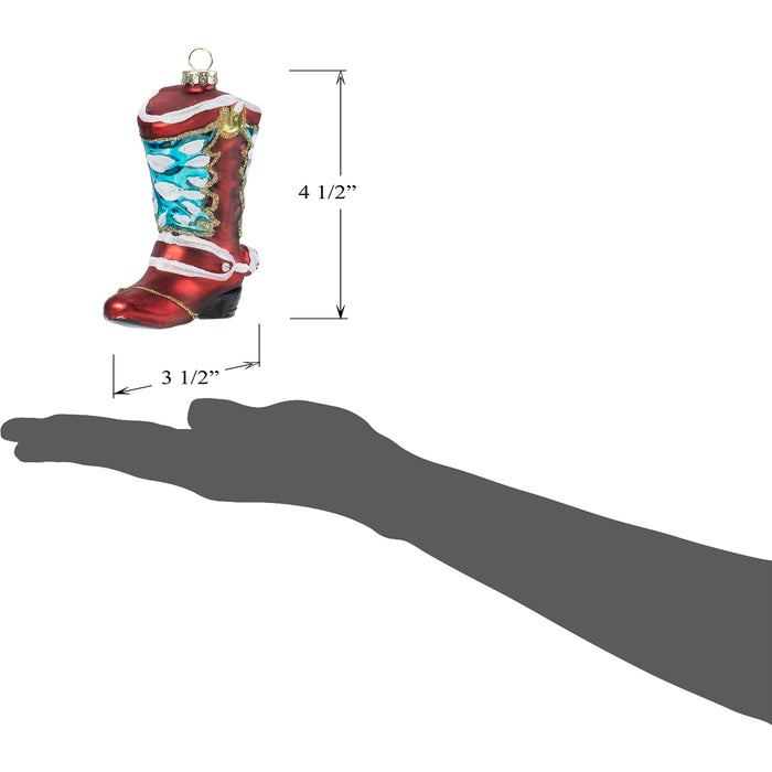 Red Co. 4.5” Small Decorative Glass Hanging Christmas Tree Ornaments – Set of 4 Assorted Cowboy Boots