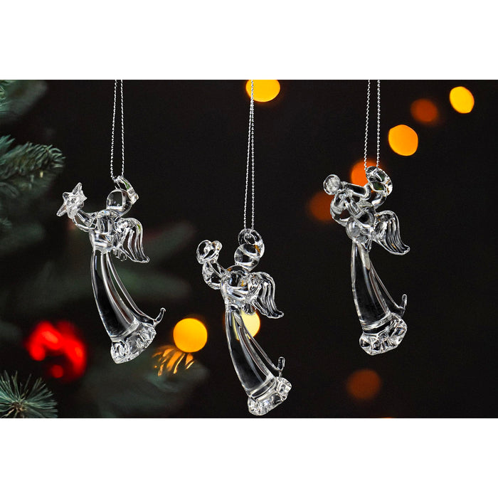 Red Co. Set of 3 Mini 2.75" Clear Glass Holy Angel Hanging Christmas Tree Ornaments