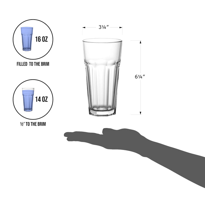 Red Co. Set of 6 Clear Glass 16 Fl Oz Drinking Highball Tumblers for Water, Juice, Beer, Cocktails