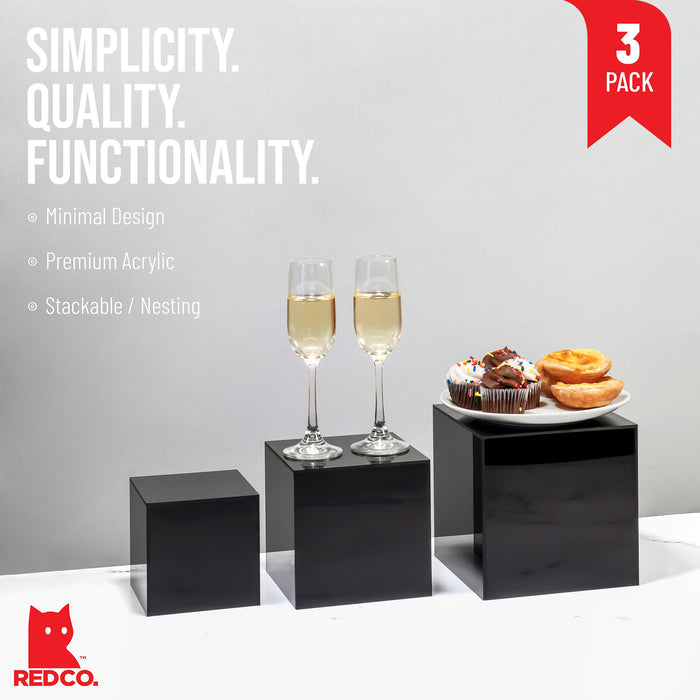 Red Co. Set of 3 Crystal Clear Acrylic Cube Display Nesting Riser Stands with Hollow Bottoms