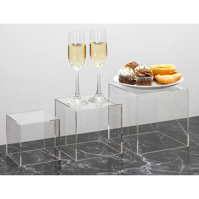 Red Co. Set of 3 Crystal Clear Acrylic Cube Display Nesting Riser Stands with Hollow Bottoms | Transparent