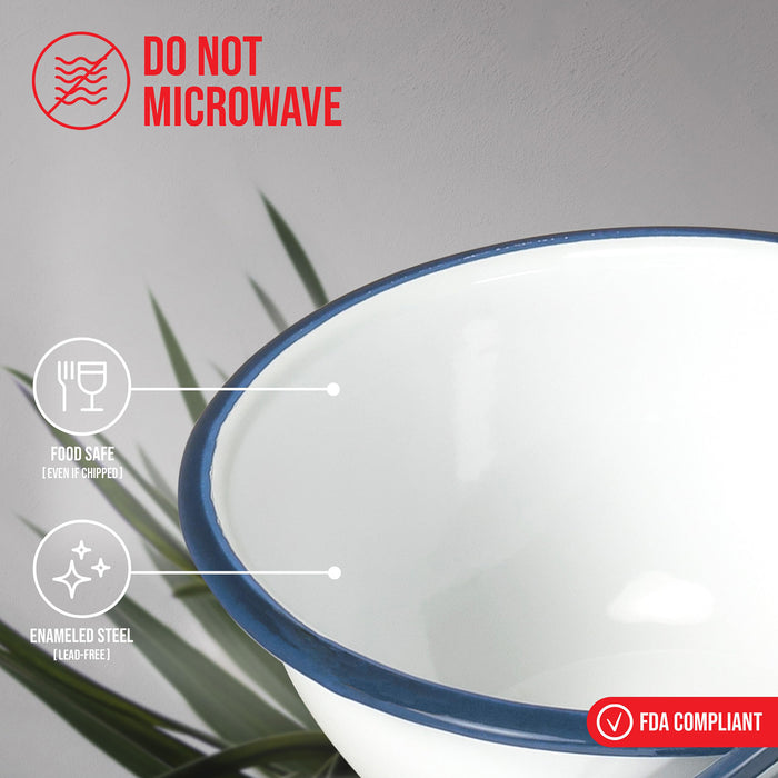 Red Co. Set of 4 Enamelware Metal Classic 20 oz Round Cereal Bowl, Solid White/Color Rim