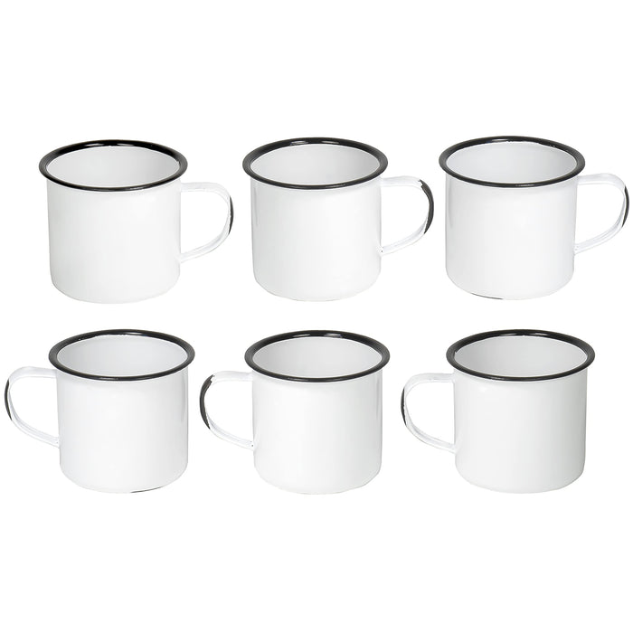 Red Co. Set of 6 Enamelware Metal Medium Classic 12 Oz Round Coffee and Tea Mug with Handle, Distressed/Black Rim