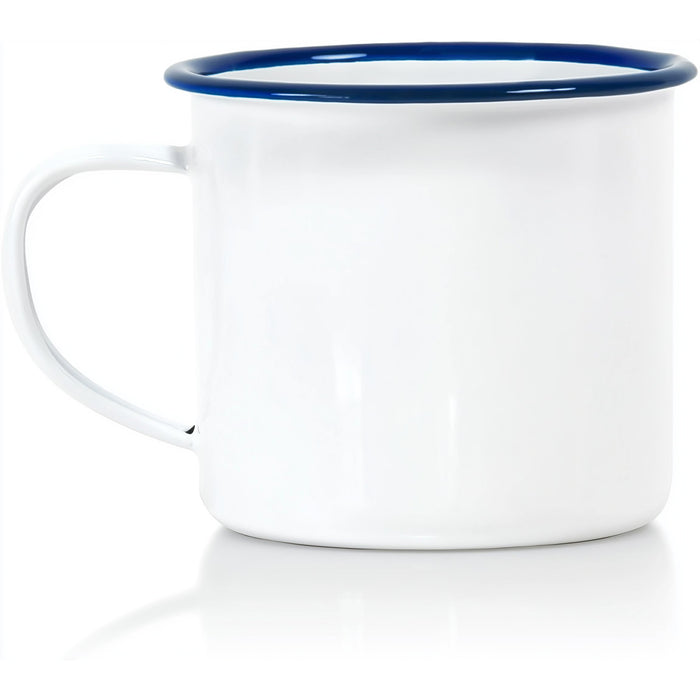 Red Co. Set of 6 Enamelware Metal Medium Classic 12 Oz Round Coffee and Tea Mug with Handle, Solid White/Color Rim