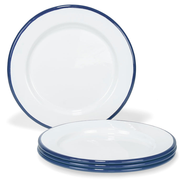 Red Co. Set of 4 Enamelware Metal Classic 8" Round Salad Plate, Solid White/Color Rim