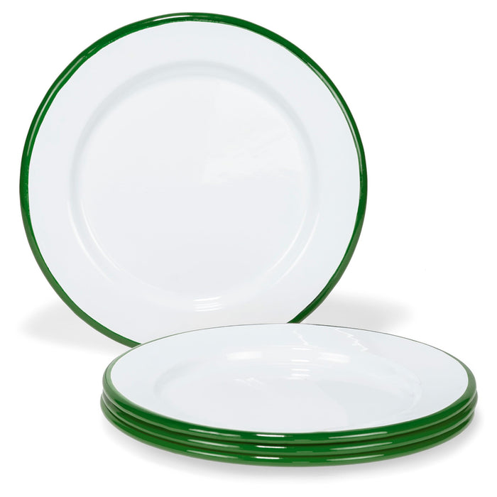 Red Co. Set of 4 Enamelware Metal Classic 8" Round Salad Plate, Solid White/Color Rim