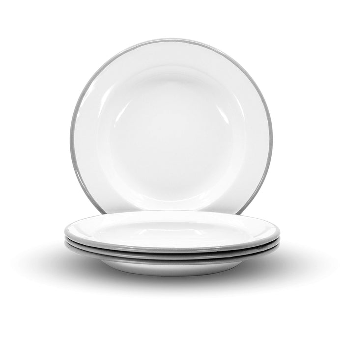Red Co. Set of 4 Enamelware Metal Classic 8" Round Salad Plate, Solid White/Color Rim