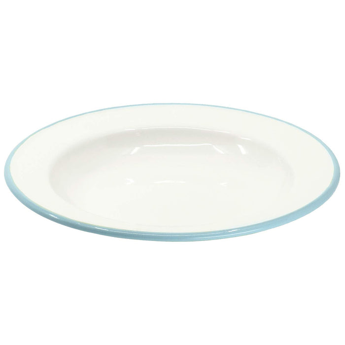 Red Co. Set of 4 Enamelware Metal Classic 8" Round Salad Plate, Solid White/Color Rim