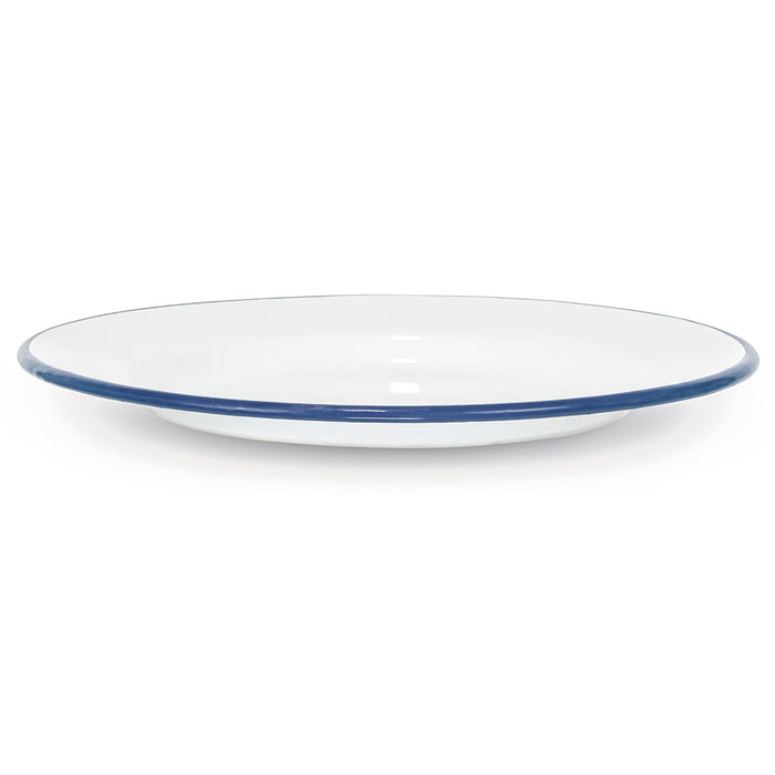 Red Co. Set of 4 Enamelware Metal Classic 10" Round Dinner Plate, Solid White/Color Rim