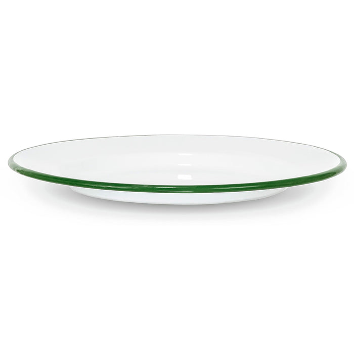 Red Co. Set of 4 Enamelware Metal Classic 10" Round Dinner Plate, Solid White/Color Rim