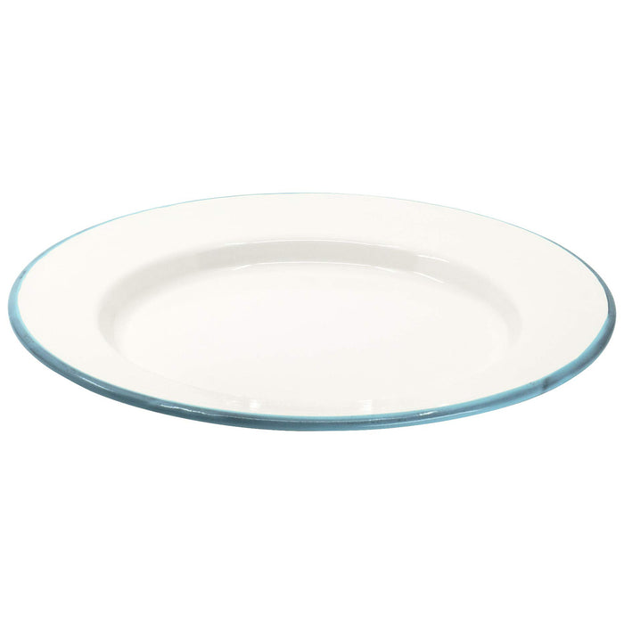 Red Co. Set of 4 Enamelware Metal Classic 10" Round Dinner Plate, Solid White/Color Rim