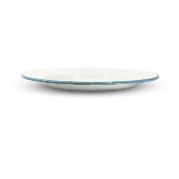 Red Co. Set of 4 Enamelware Metal Classic 10" Round Dinner Plate, Solid White/Color Rim
