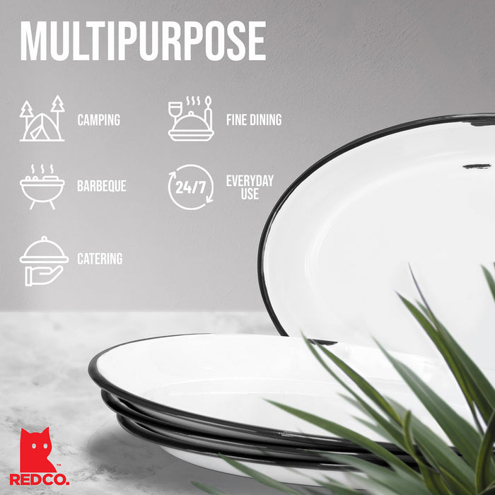 Red Co. Enamelware Metal Classic 13” Serving Oval Tray Platter, Distressed White/Black Rim