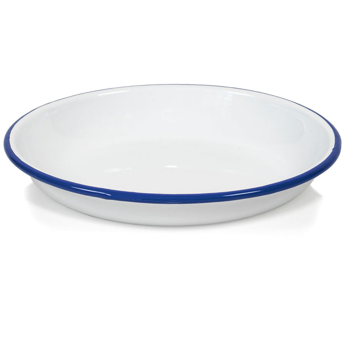 Red Co. Set of 4 Enamelware Metal 10” Round Camping Plates, Solid White/Color Rim