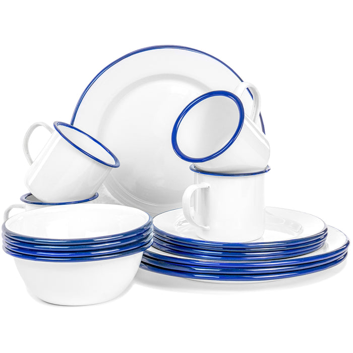 Red Co. 16-Piece Enamelware Metal Dinnerware Set for 4, White/Color Rim