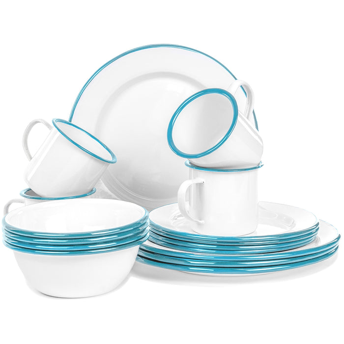 Red Co. 16-Piece Enamelware Metal Dinnerware Set for 4, White/Color Rim