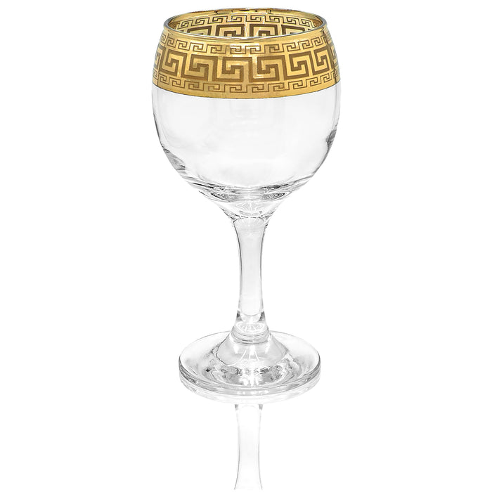 Red Co. Set of 6 Clear Decorated Drinking Glasses with Golden Greek Key Trim