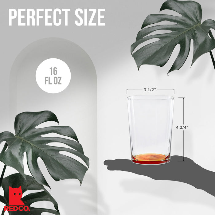 Large Rocks Clear Multi Colored Base Drinking Glass for Water, Juice, Beer, Whiskey, and Cocktails, 16 Ounce - Set of 6