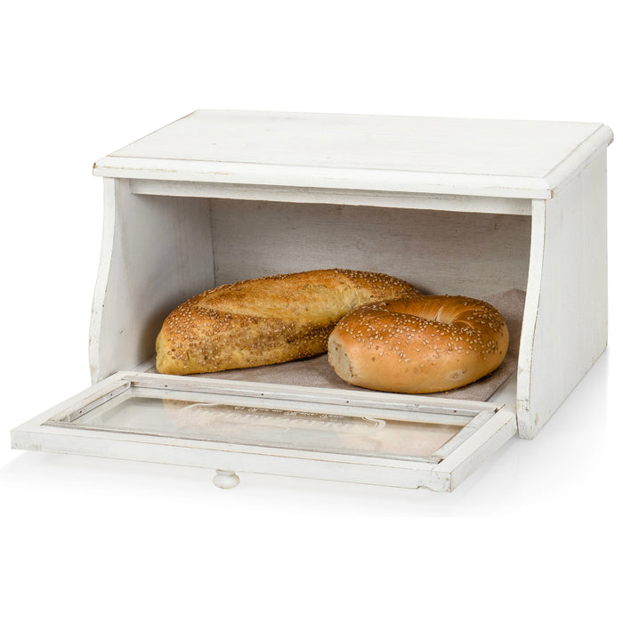 Red Co. 14”x 7” Rubberwood Bread Storage Box with Acrylic Front & Knob Handle