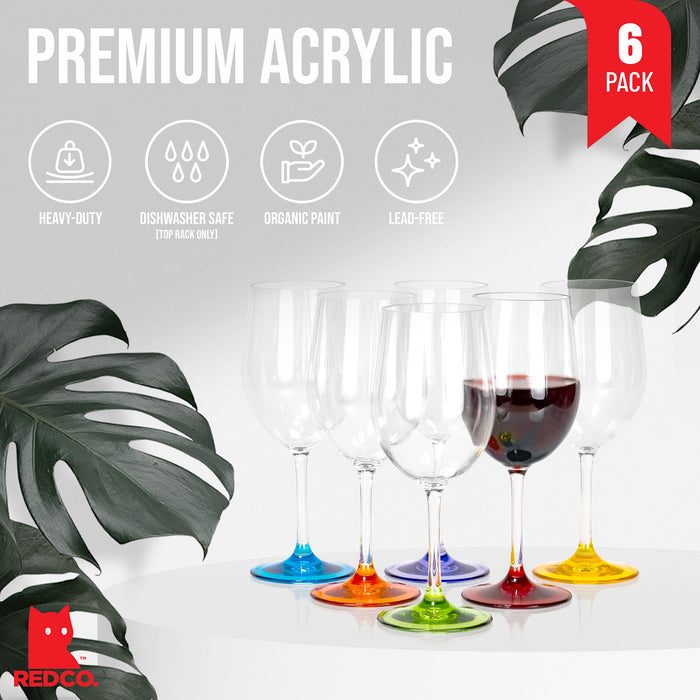Red Co. Set of 6 Classic Clear Acrylic 12 Fl Oz Outdoor Wine Goblets