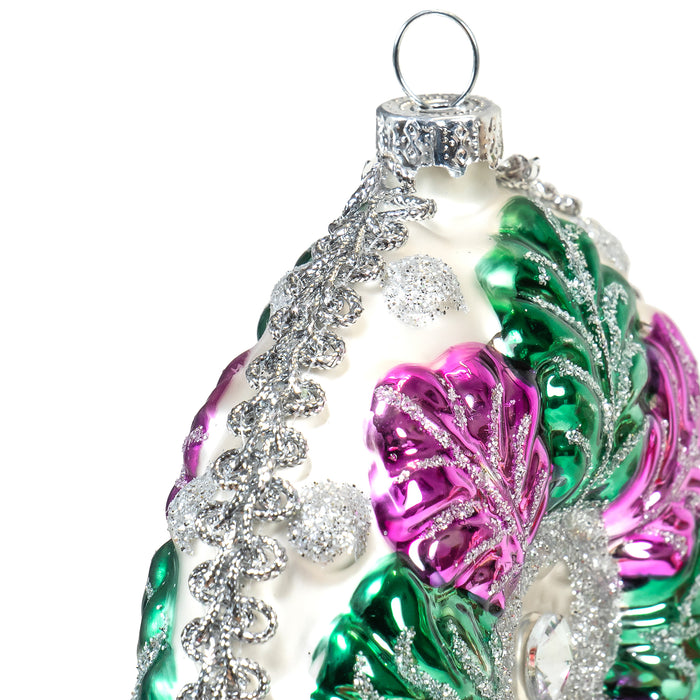 Red Co. 4” Small Decorative Glass Hanging Christmas Tree Ornaments – Set of 4 Assorted Flowers
