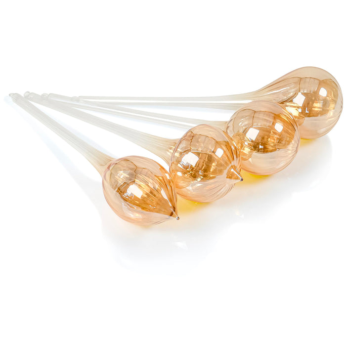 Red Co. Set of 4 Assorted 11” Long Decorative Glass Hanging Christmas Tree Ornaments, Champagne Gold