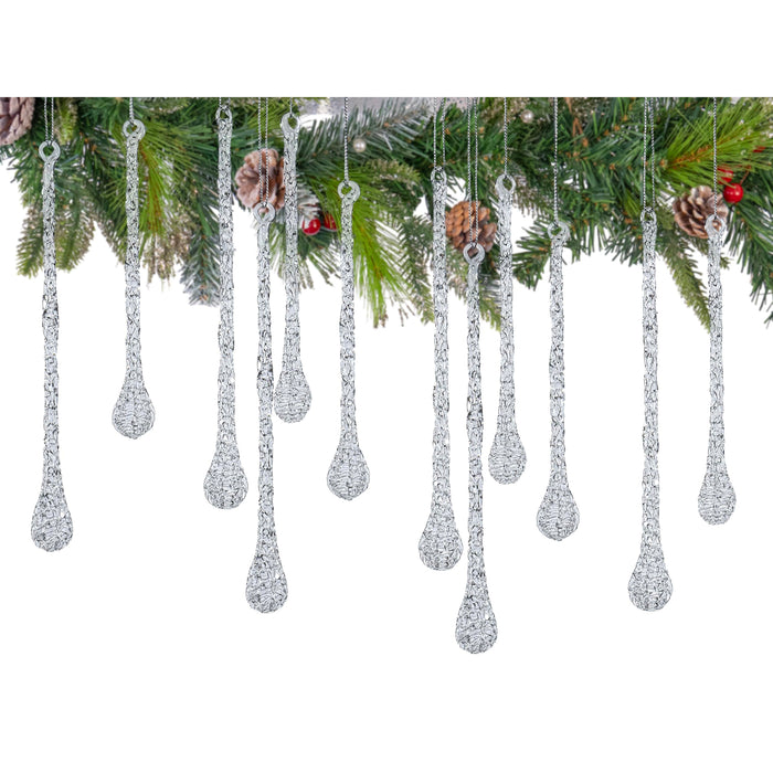 Red Co. Set of 12 Decorative 6” and 7.5” Clear Glass Icicle Drop Hanging Christmas Tree Ornaments