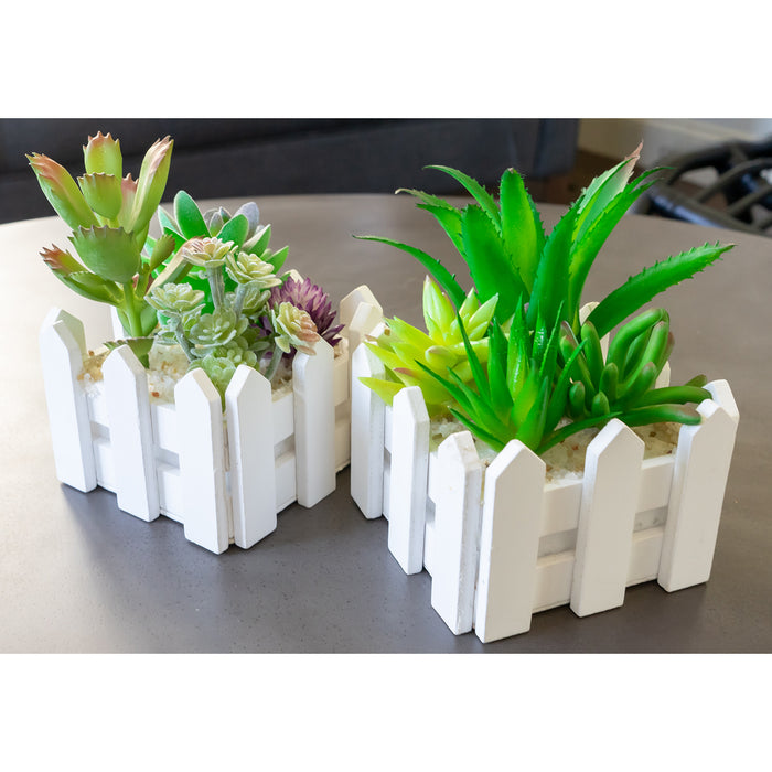 Set of 2 Assorted Decorative Faux Succulents, Artificial Potted Plants for Home or Office, Medium
