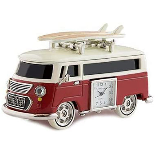 Red Co. Miniature Vintage Camper Van, Novelty Desk Table Desktop Collectors Clock - 4"