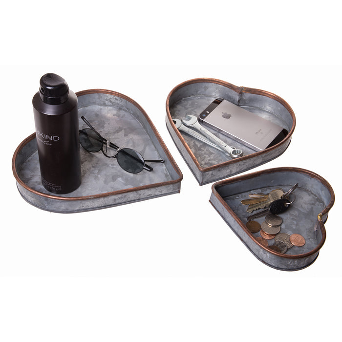 Red Co. Lovely Decorative Nesting Heart Trays, Galvanized Metal Storage Organizer Centerpiece Décor, Set of 3 Sizes