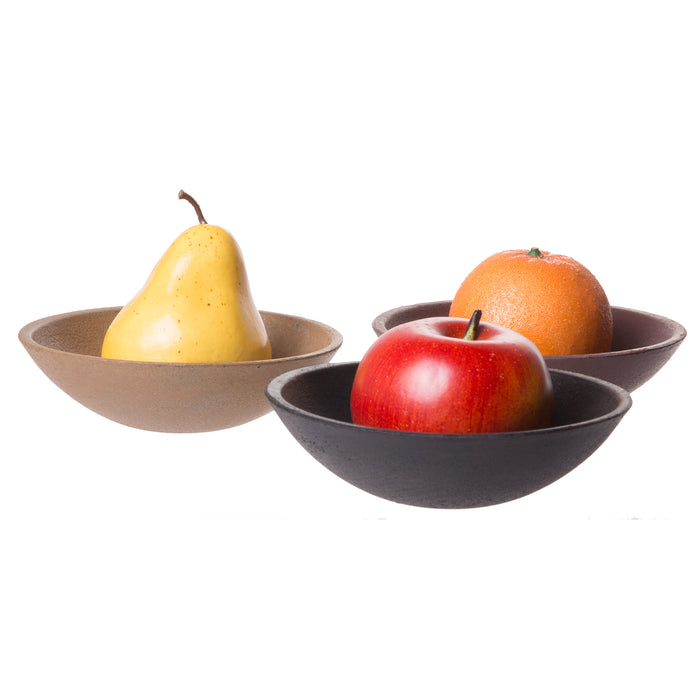 Red Co. Round Wooden Decorative Trinket Dishes,Black, Brown and Grey Finish, Set of 3 Colors, Small