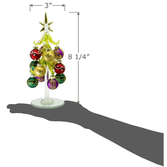 Red Co. Glass Christmas Tree Tabletop Display Decoration with Assorted Ball Ornaments, Holiday Season Decor, 8 Inches, Set of 3