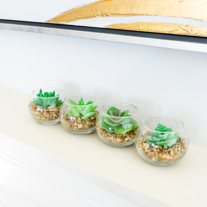 Red Co. Set of 4 Assorted Decorative Faux Succulents, Artificial Potted Plants for Home or Office, Small