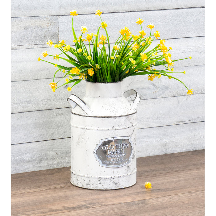 Red Co. Old Town Market Galvanized Metal White Milk Can Flower Vase Plant Holder Décor for Home and Garden Organizer
