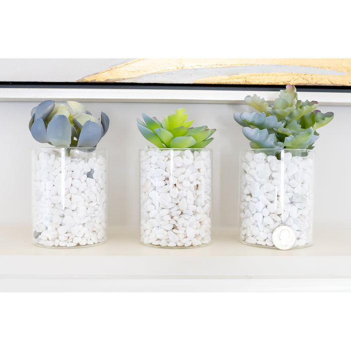 Set of 3 Assorted Decorative Faux Succulents, Artificial Potted Plants for Home or Office, Medium