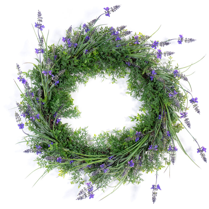 Red Co. Artificial Lavender, Natural Twig Faux Spring Floral Wreath - Home Decor for Front Door or Indoor Wall - 22"