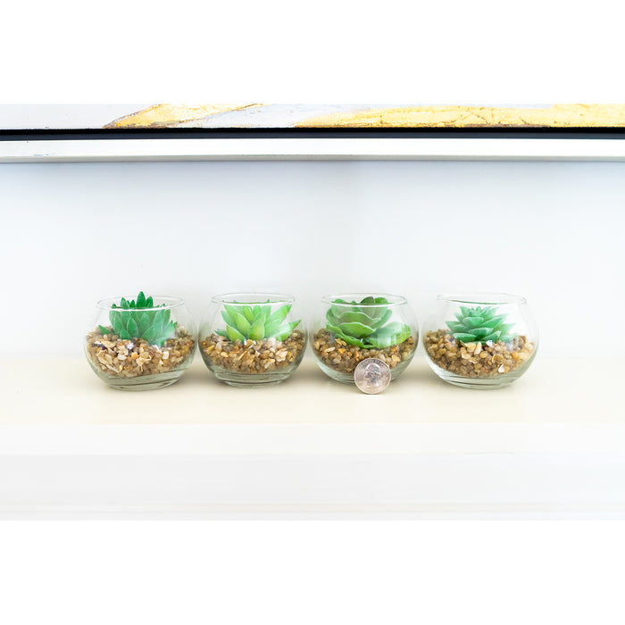 Red Co. Set of 4 Assorted Decorative Faux Succulents, Artificial Potted Plants for Home or Office, Small