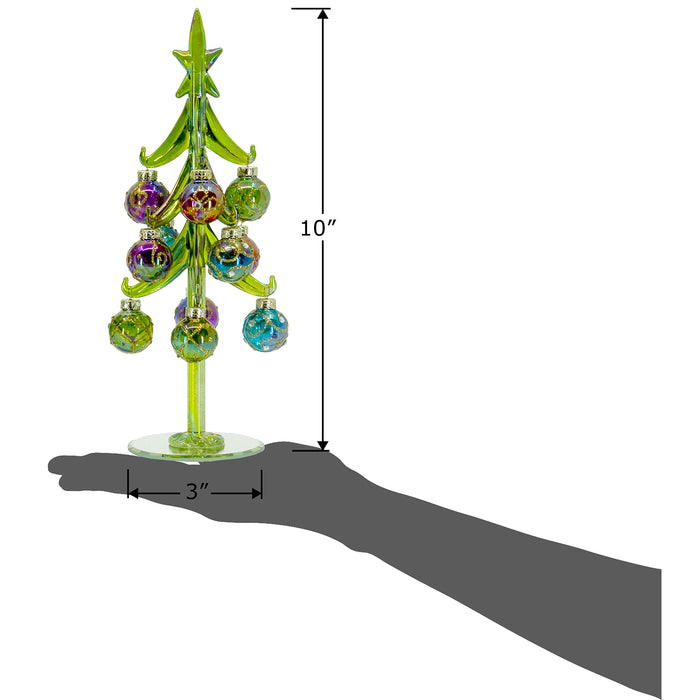 Red Co. Glass Christmas Tree Tabletop Display Decoration with Assorted Ball Ornaments, Iridescent Holiday Season Decor, 10 Inches, Set of 2