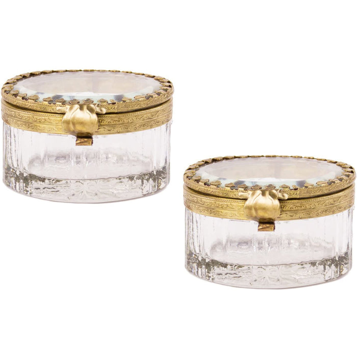 Red Co. French Vintage Crystal Glass Jewelry Box Case with Ornate Detailing - Set of 2, Petite