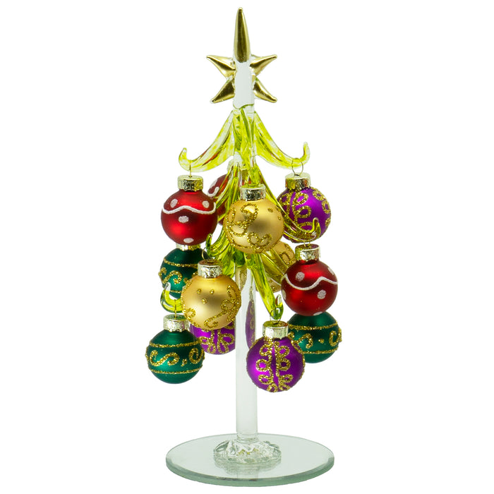 Red Co. Glass Christmas Tree Tabletop Display Decoration with Assorted Ball Ornaments, Holiday Season Decor, 8 Inches, Set of 3