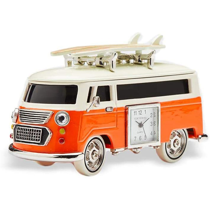 Red Co. Miniature Vintage Camper Van, Novelty Desk Table Desktop Collectors Clock - 4"